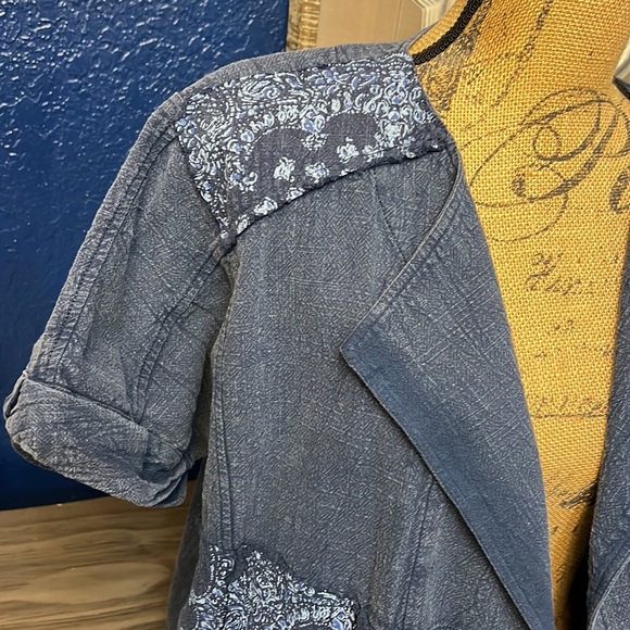 ANTHROPOLOGIE BLUE COTTON KIMONO ORIGAMI STYLE TOP XS - Picture 6 of 16